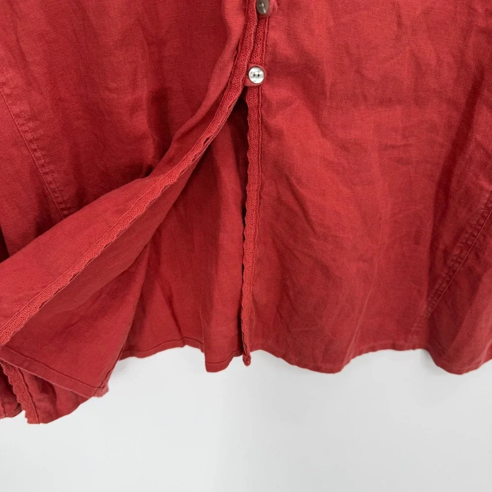 J. Jill Red Linen Blend Crochet Trim Tunic Top Size 3X Button V-Neck Lagenlook - Picture 4 of 9